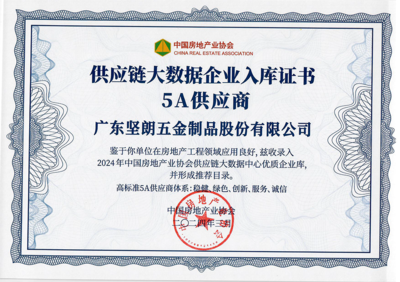 坚朗荣获 "房建供应链企业综合实力TOP500-首选土建材料类品牌·五金材料类"10强!